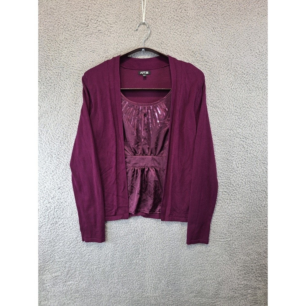 Apt 9 Womens Petite‎ Small PS Sequin Collar Long Sleeve Double Blouse Office